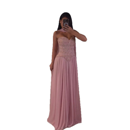 Luxury Pink Crystal Beaded Corset Chiffon A-Line Dress LA73918
