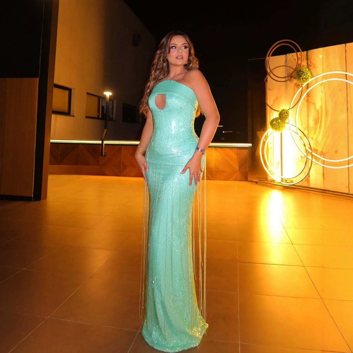 Luxury Tiffany Blue Sequin Beaded Tassel Mermaid Dress LA73925