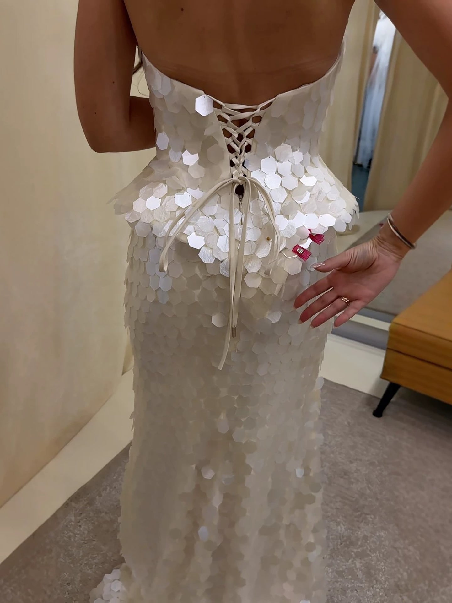 Luxury Beige Scale Sequin Peplum Mermaid Evening Dress LA73926