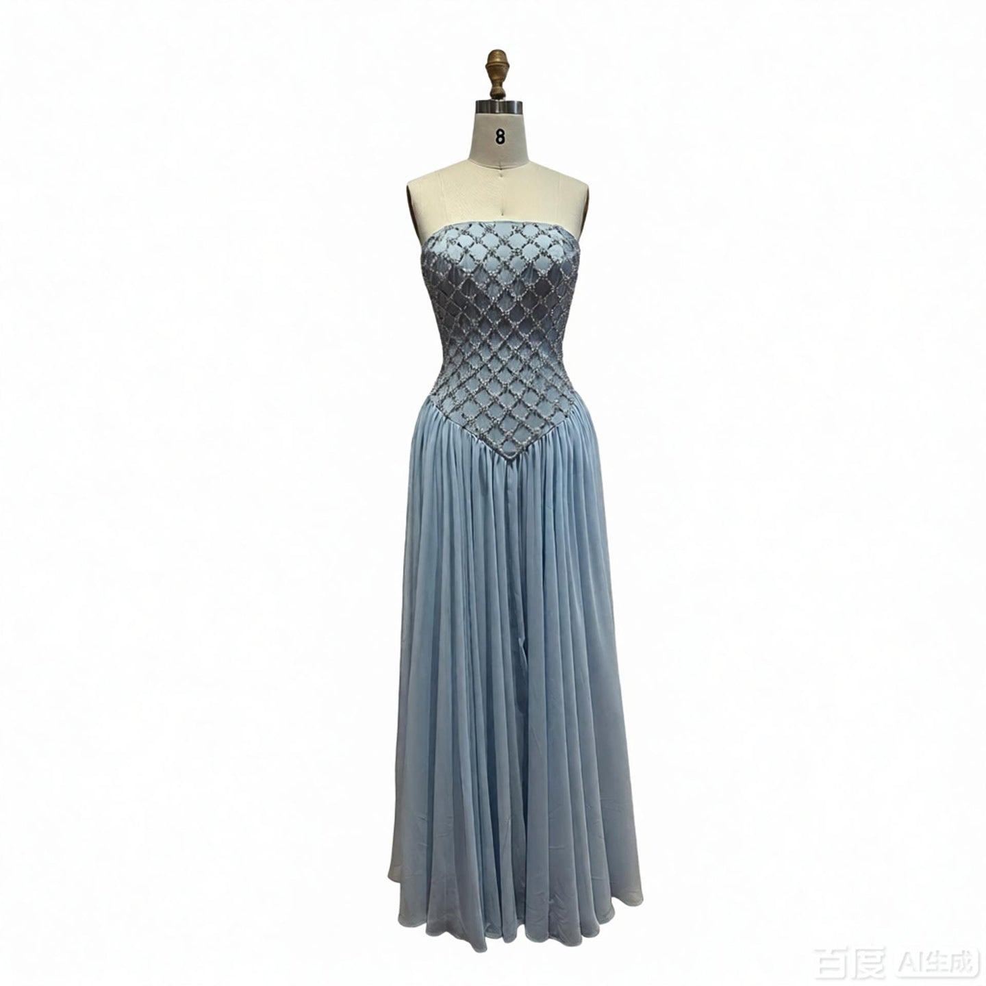 Luxury Blue Crystal Beaded Chiffon A-Line Evening Dress LA73929