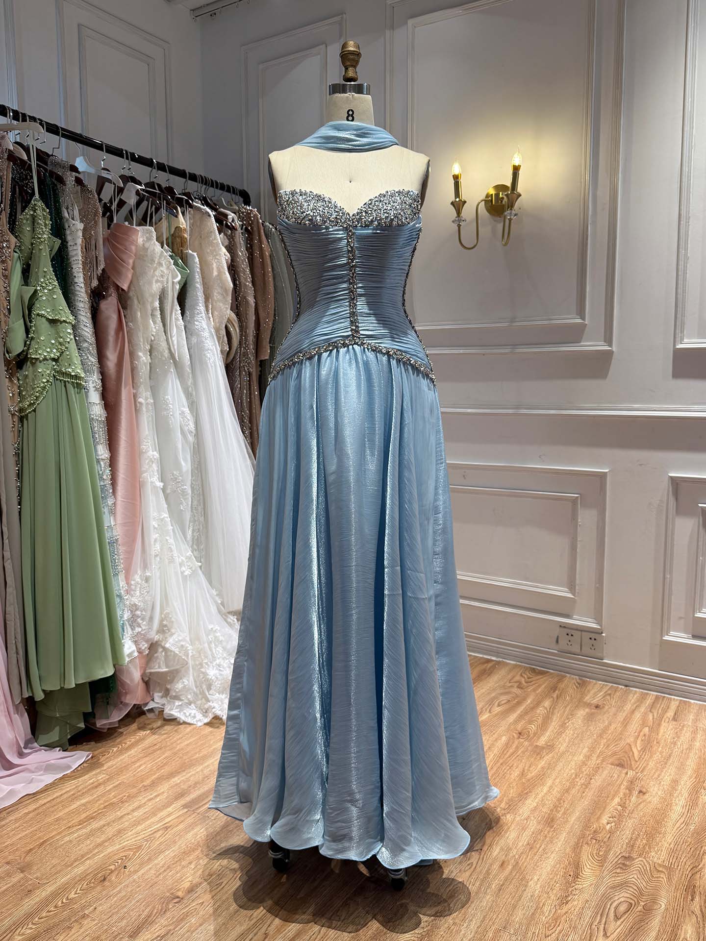 Luxury Yellow Crystal Beaded Strapless A-Line Evening Dress LA73930