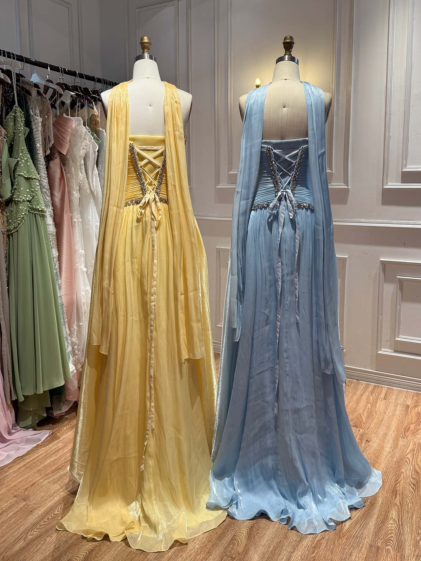 Luxury Yellow Crystal Beaded Strapless A-Line Evening Dress LA73930