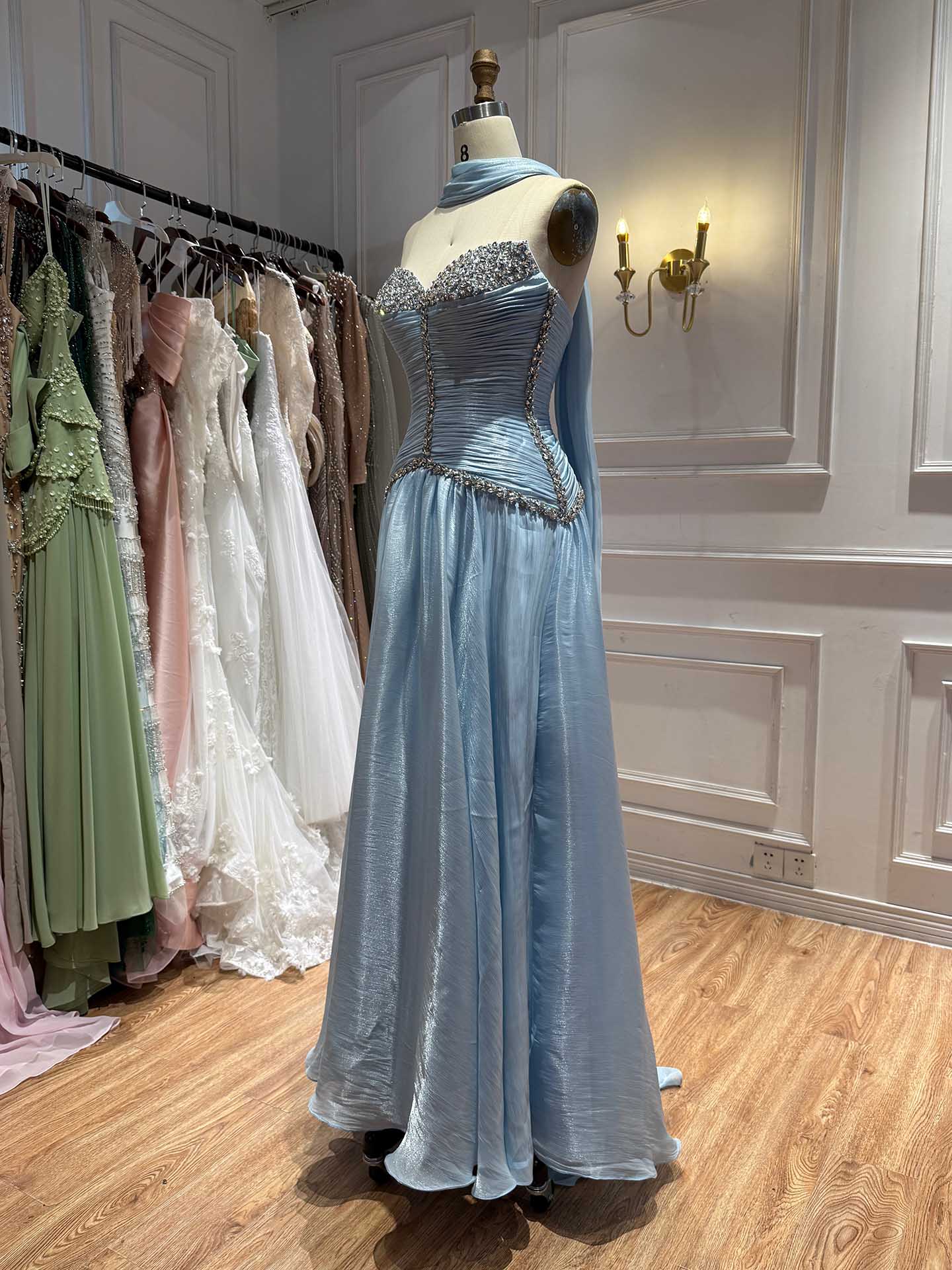 Luxury Yellow Crystal Beaded Strapless A-Line Evening Dress LA73930
