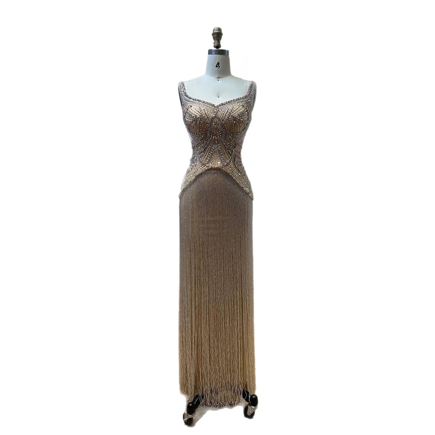Luxury Nude Sweetheart Wide Straps Tassel Evening Dress LA73938