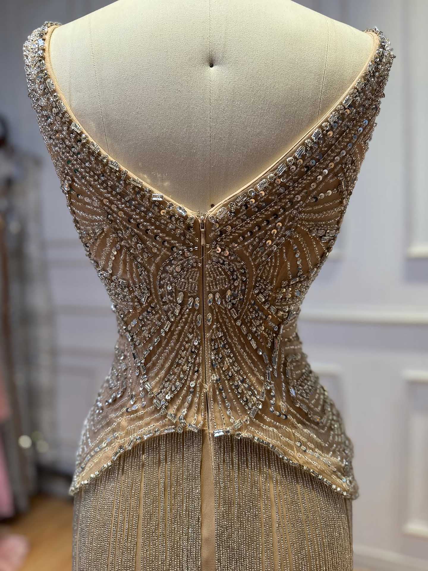 Luxury Nude Sweetheart Wide Straps Tassel Evening Dress LA73938