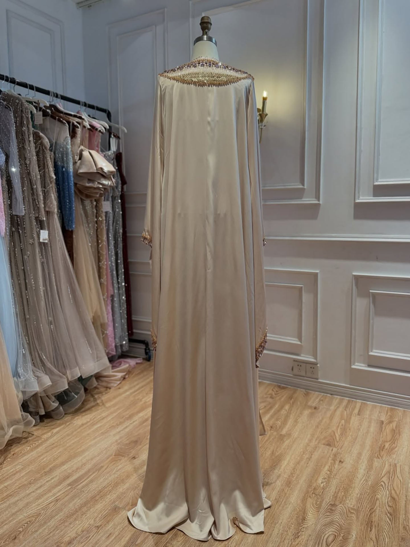Luxury Nude Crystal Beaded Mermaid Evening Dress with Cape LA73941