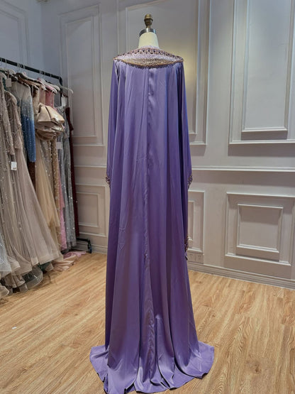 Luxury Nude Crystal Beaded Mermaid Evening Dress with Cape LA73941