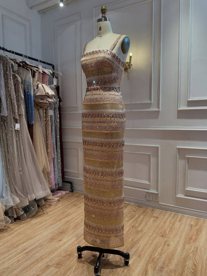 Luxury Nude Crystal Beaded Mermaid Evening Dress with Cape LA73941