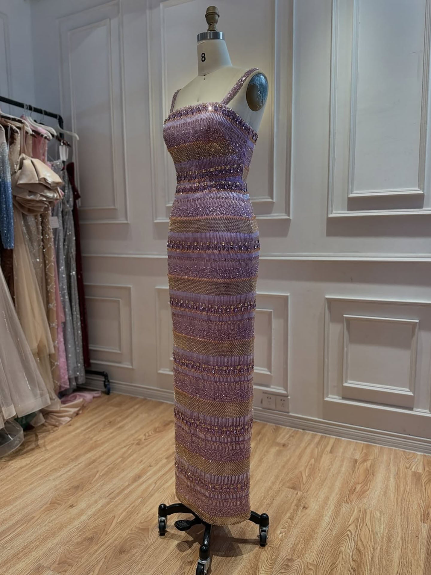 Luxury Nude Crystal Beaded Mermaid Evening Dress with Cape LA73941