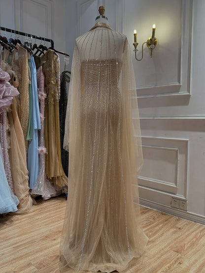 Pink Crystal Beaded Mermaid Evening Dress With Shawl LA73961