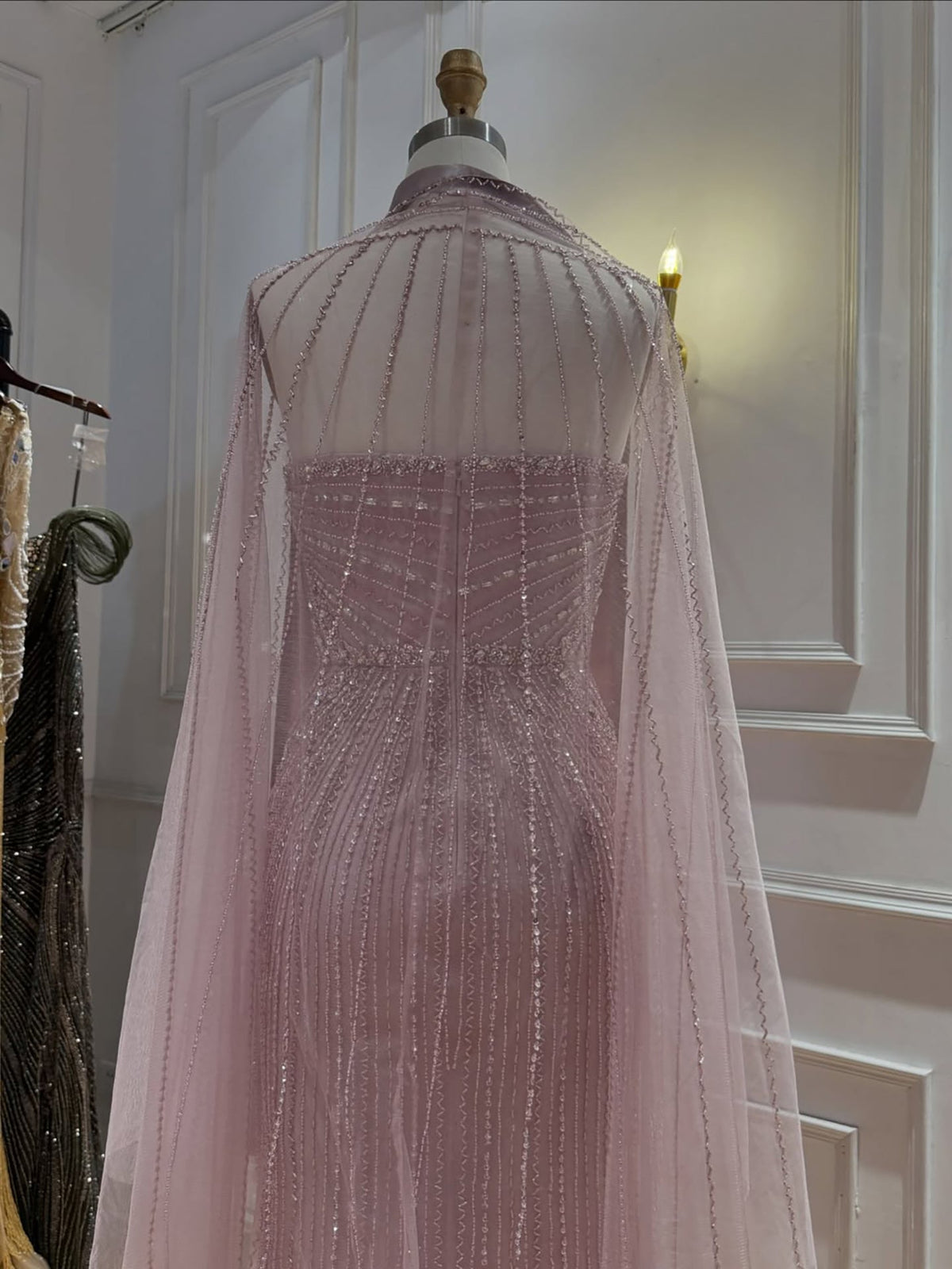 Pink Crystal Beaded Mermaid Evening Dress With Shawl LA73961