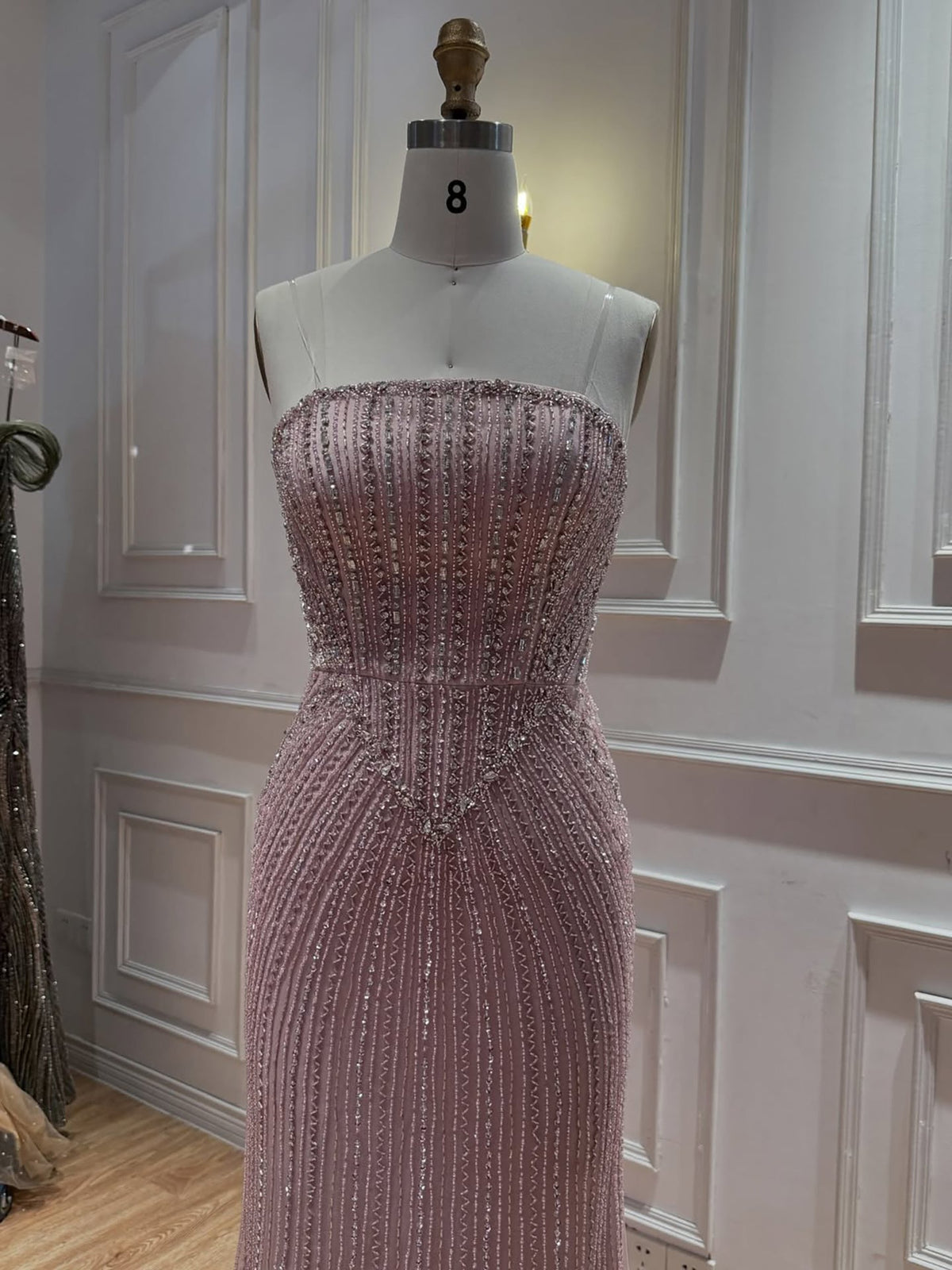 Pink Crystal Beaded Mermaid Evening Dress With Shawl LA73961