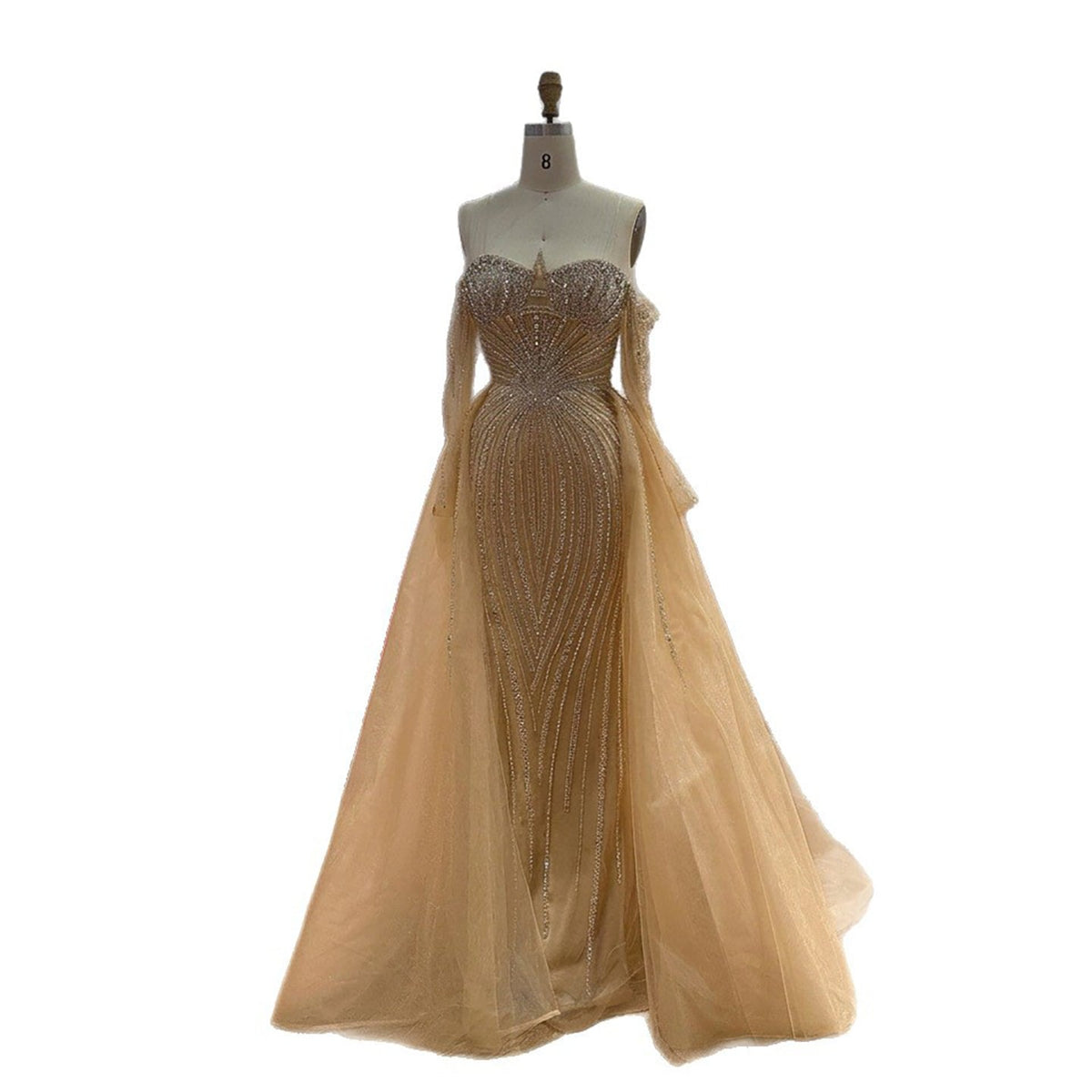 Luxury Nude Beaded Strapless Mermaid Evening Gown LA73982