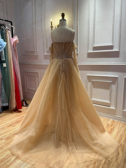 Luxury Nude Beaded Strapless Mermaid Evening Gown LA73982