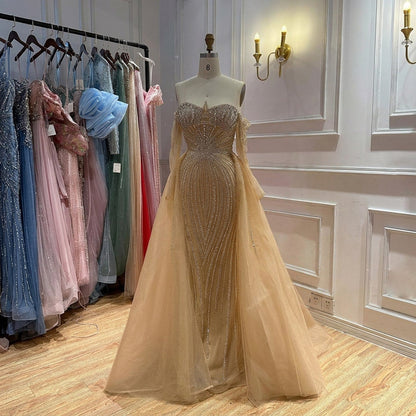 Luxury Nude Beaded Strapless Mermaid Evening Gown LA73982