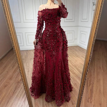 Pink Beaded Mermaid Evening Gown with Overskirt and Appliques LA72641