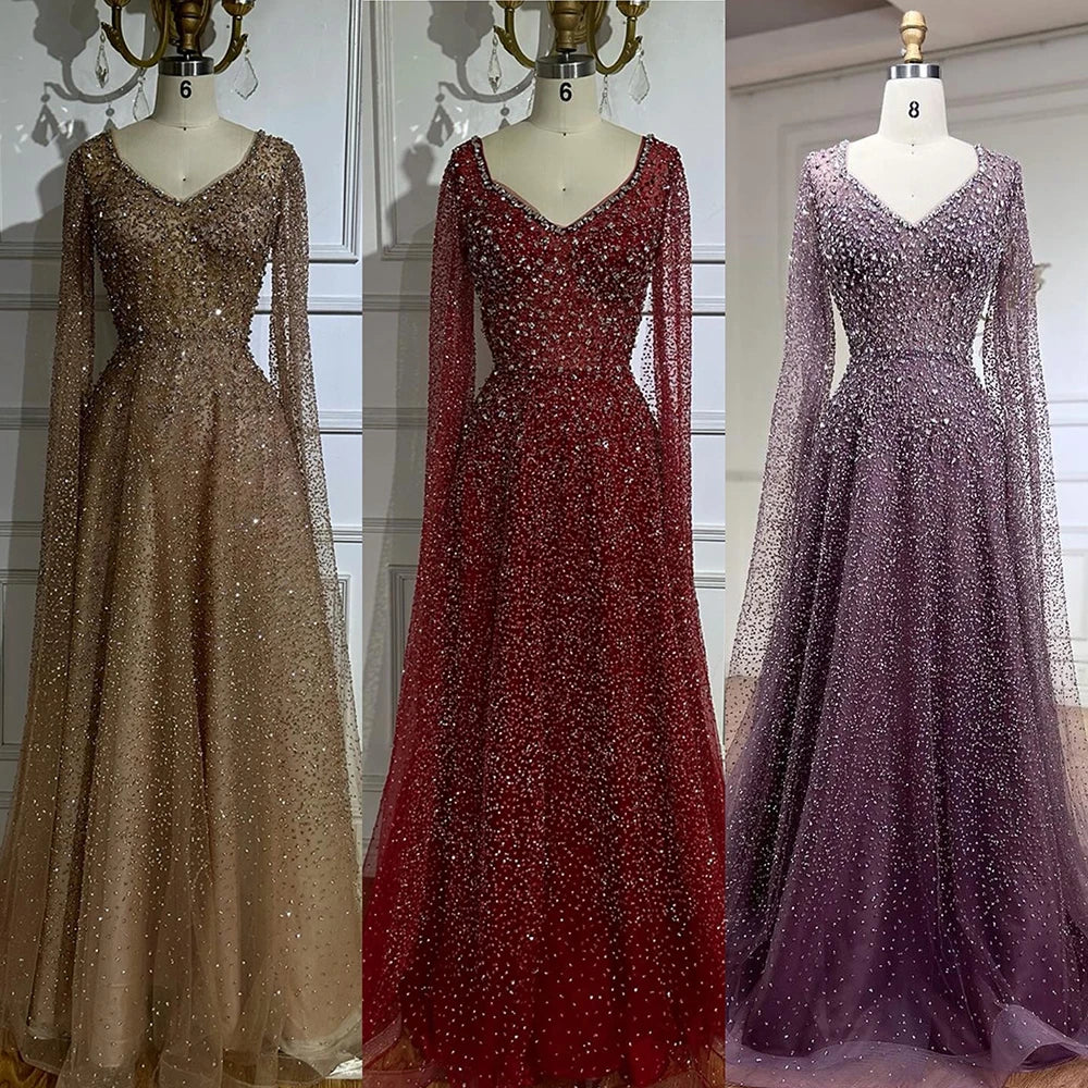 Luxury Plus Size Purple A Line Evening Dresses  With  Cape Sleeves   LA72147A