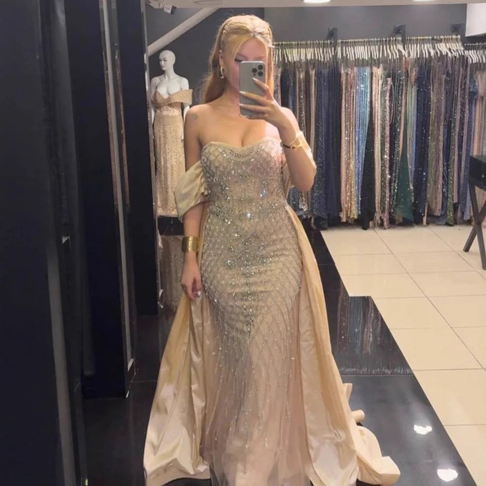 Luxury Designer Dubai  Nude Beaded Mermaid Evening Dress LA72819