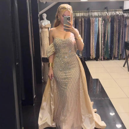 Luxury Designer Dubai  Nude Beaded Mermaid Evening Dress LA72819
