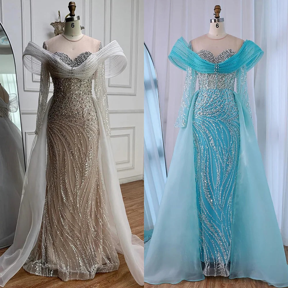 Elegant White Nude Sequin Beaded Mermaid Evening Gown LA72266C