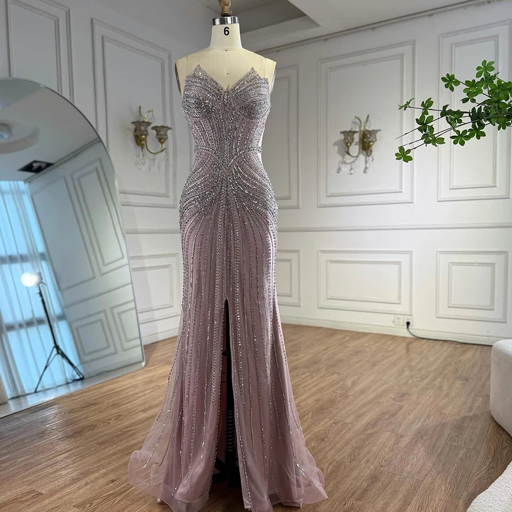 שמלת ערב בצבע גוף בתולת ים עם גדילים גבוהים וניתנים להסרה LA72891A 