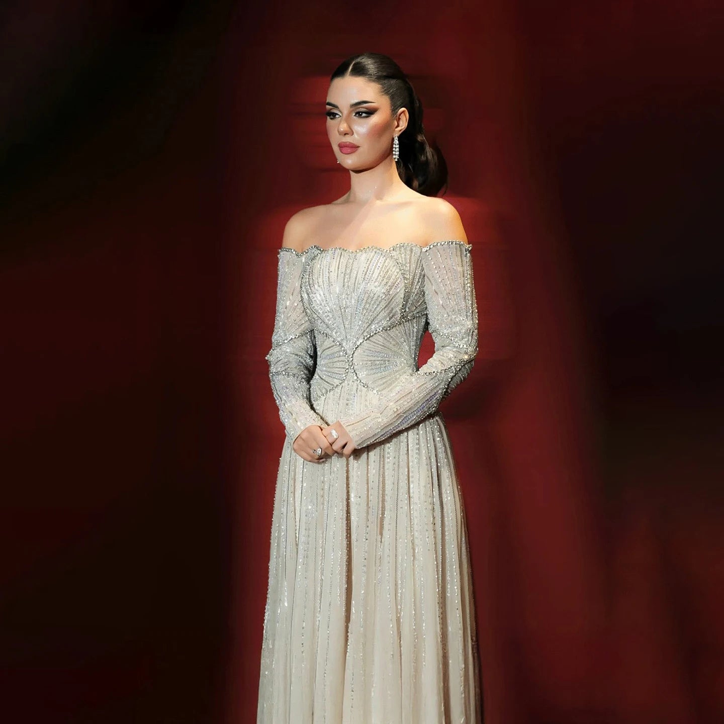 Luxury Beige Arabic A-Line Evening Dress 2026 For Wedding Party LA73333