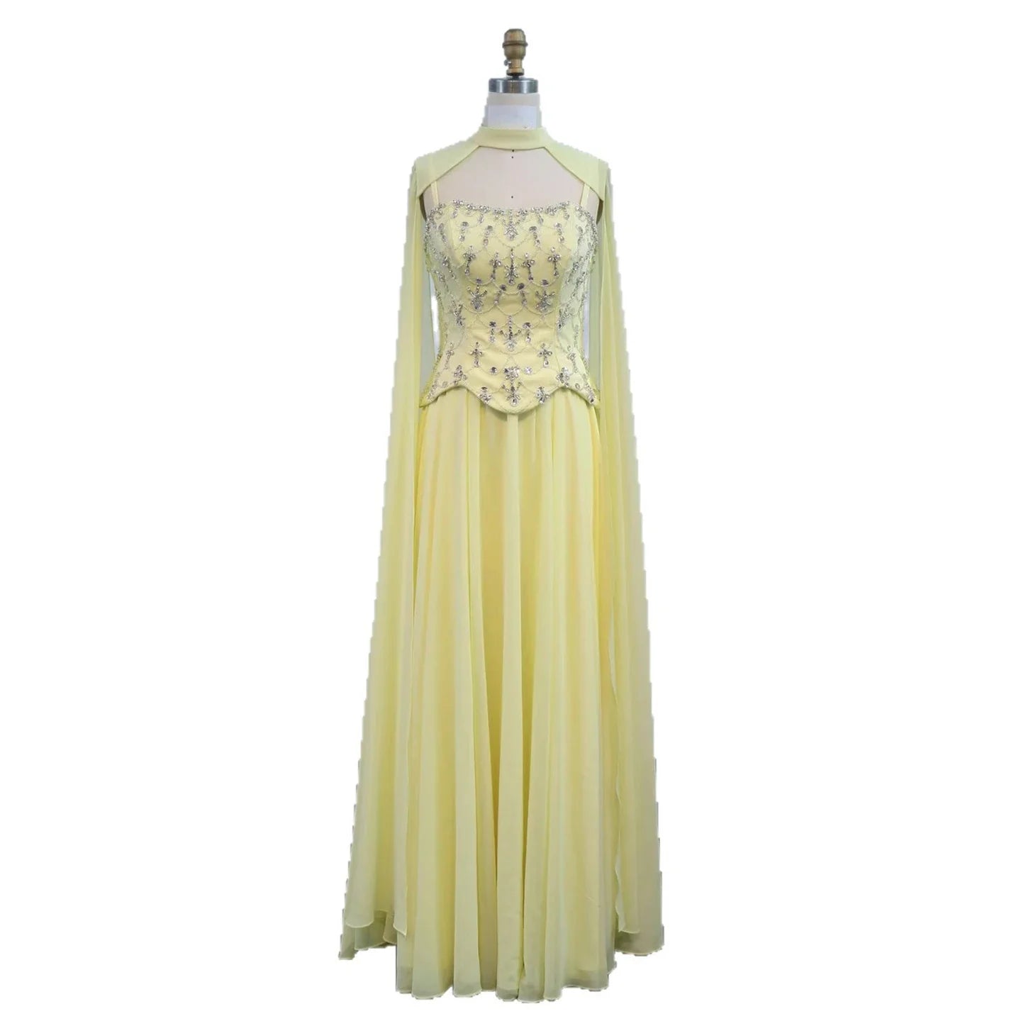 Luxury Yellow Stone Two Pieces Evening Dress with Cape LA73073A