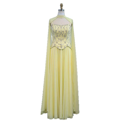 Luxury Yellow Stone Two Pieces Evening Dress with Cape LA73073A