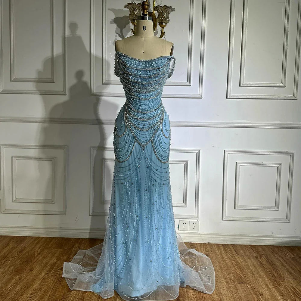 Luxury Crystal Silver Gray Mermaid Dubai Evening Dresses LA72253