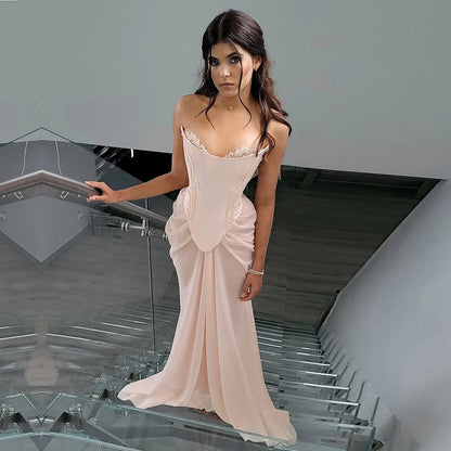 Luxury Pink Handmade Chiffon Mermaid Evening Gown LA72946