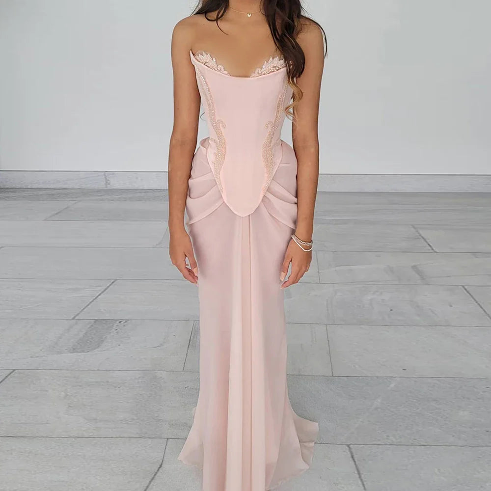 Luxury Pink Handmade Chiffon Mermaid Evening Gown LA72946
