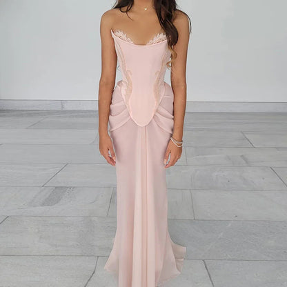 Luxury Pink Handmade Chiffon Mermaid Evening Gown LA72946