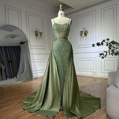 Luxury Caramel Beaded Evening Dress with Detachable Overskirt LA72733A