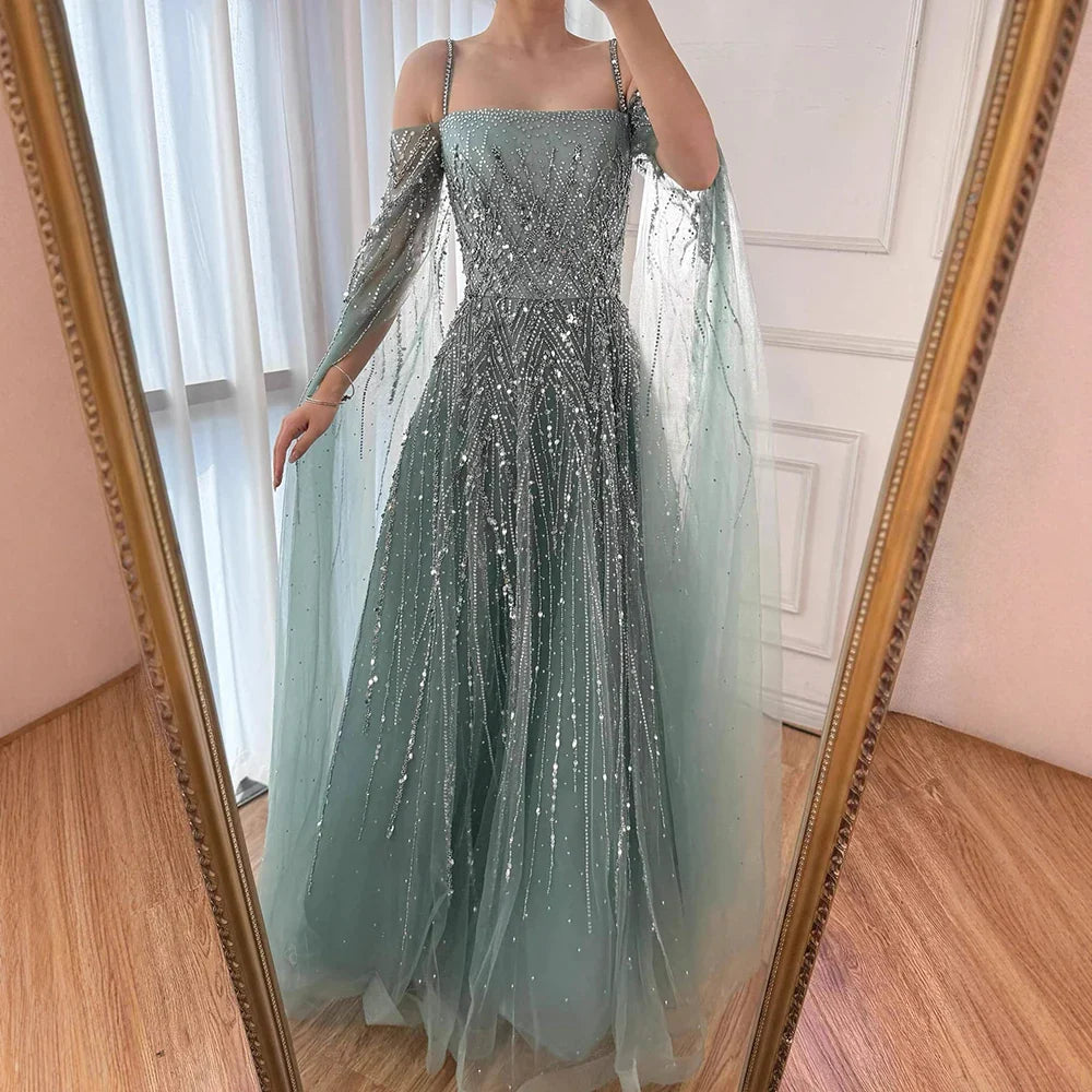 Luxury Caramel Evening Dress with Cape sleeves LA72957