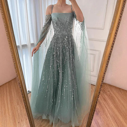 Luxury Caramel Evening Dress with Cape sleeves LA72957