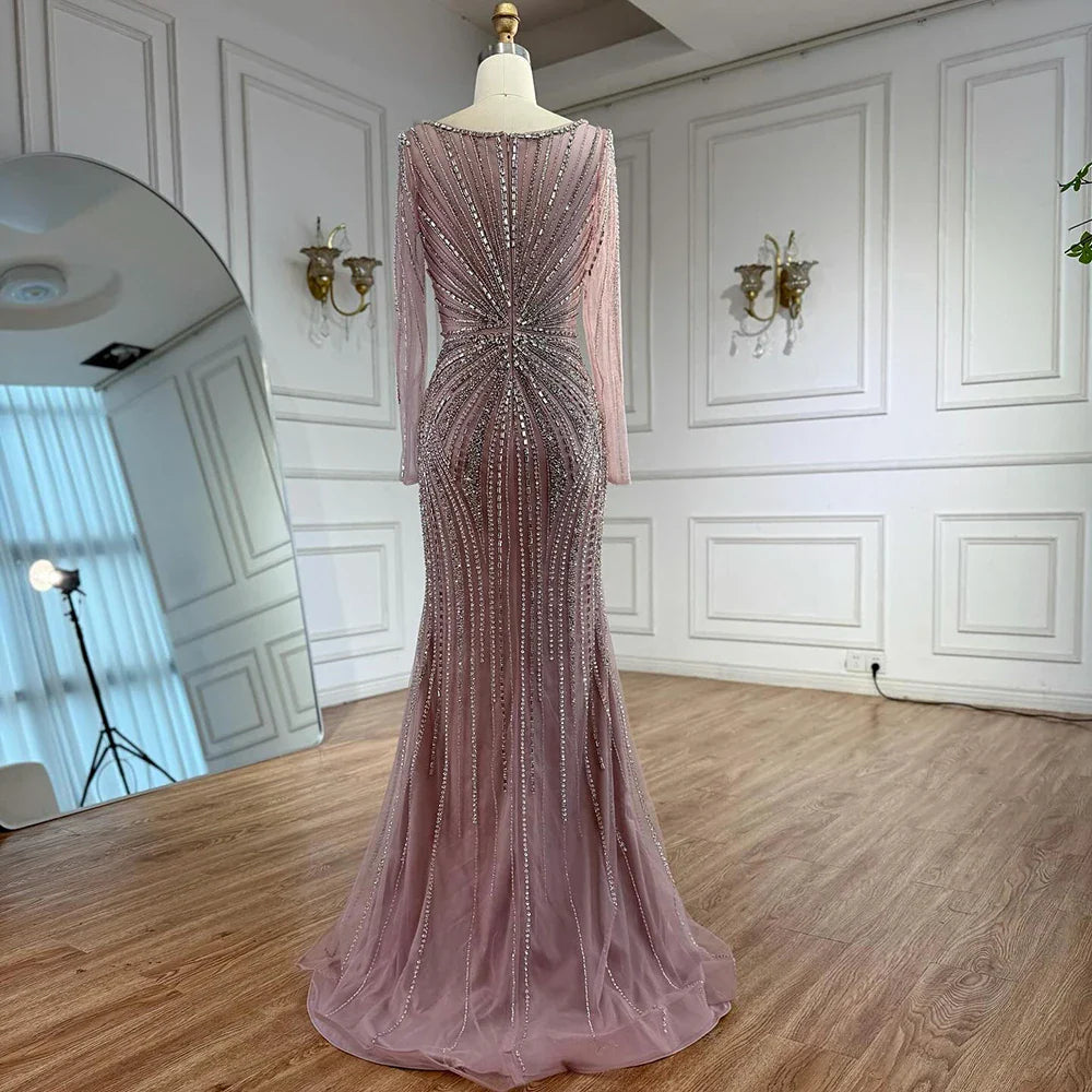 Luxury Nude Beaded Evening Dress with Detachable Overskirt LA73156