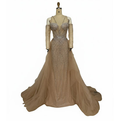Luxury Green Beaded Mermaid Evening Dresses with Skirt LA73455