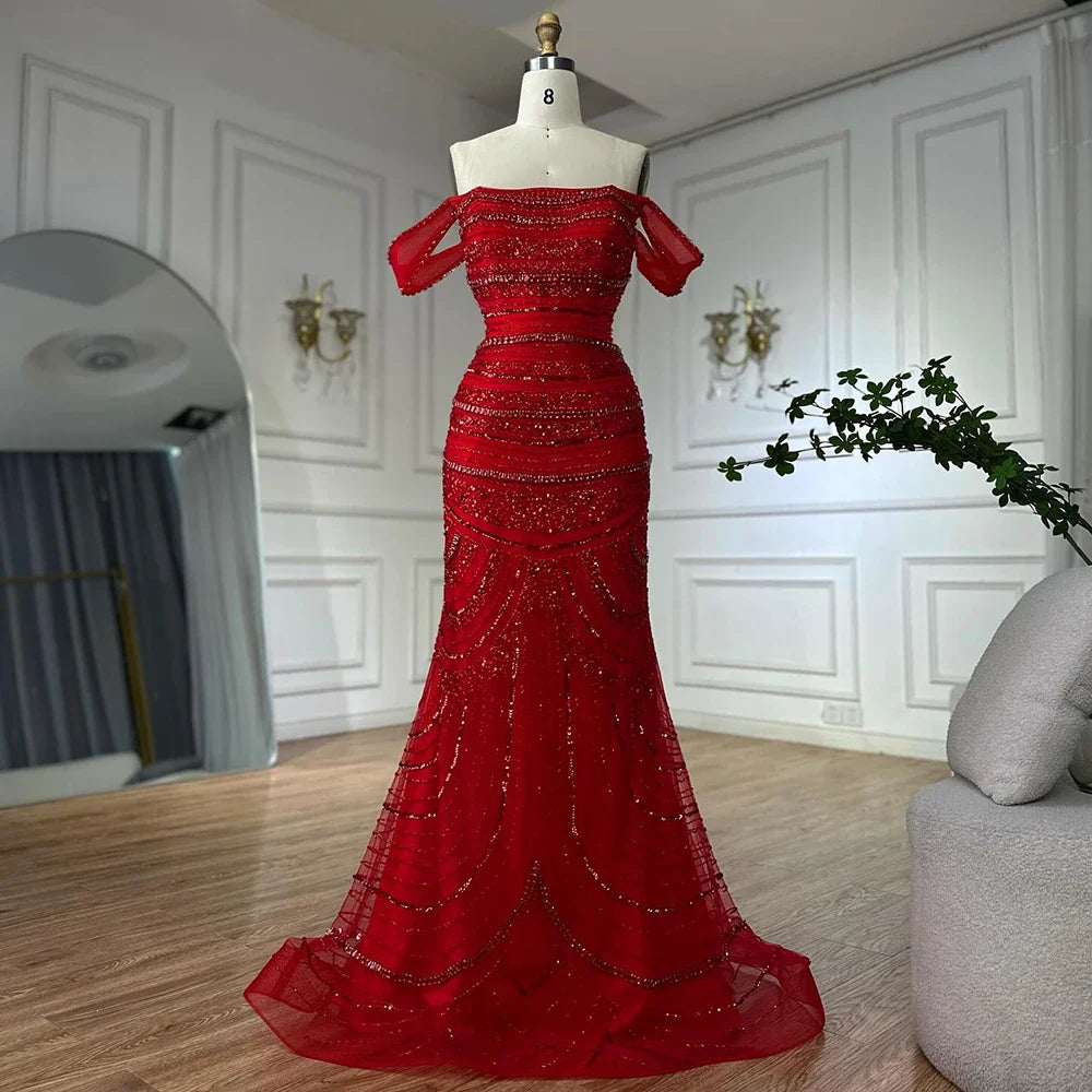 Luxury Pink Mermaid Beaded Evening Gown with Detachable Satin Overskirt LA72781