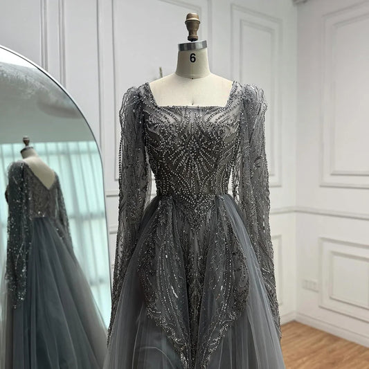Luxury Gray A Line Beaded Evening Dress for Women LA73088