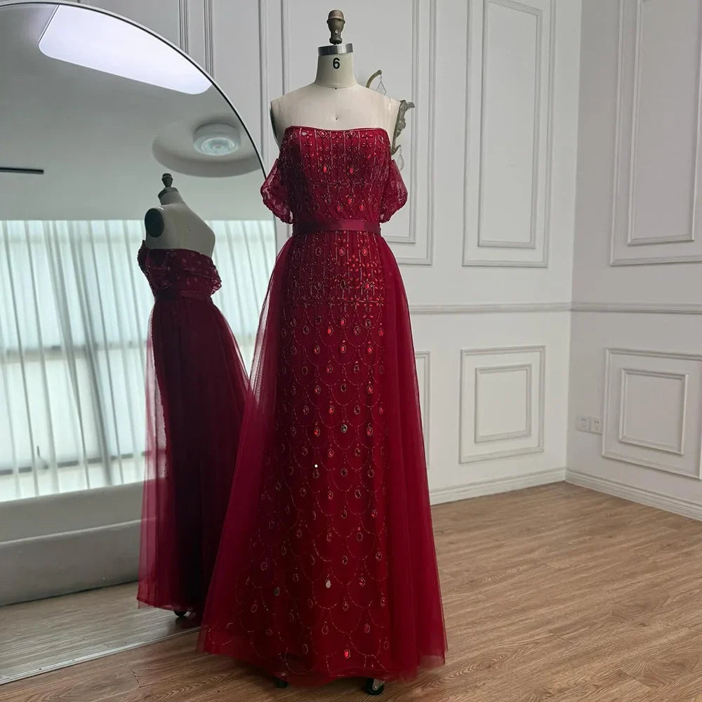 Luxury Caramel Beaded Mermaid Evening Dress with Overskirt LA71922
