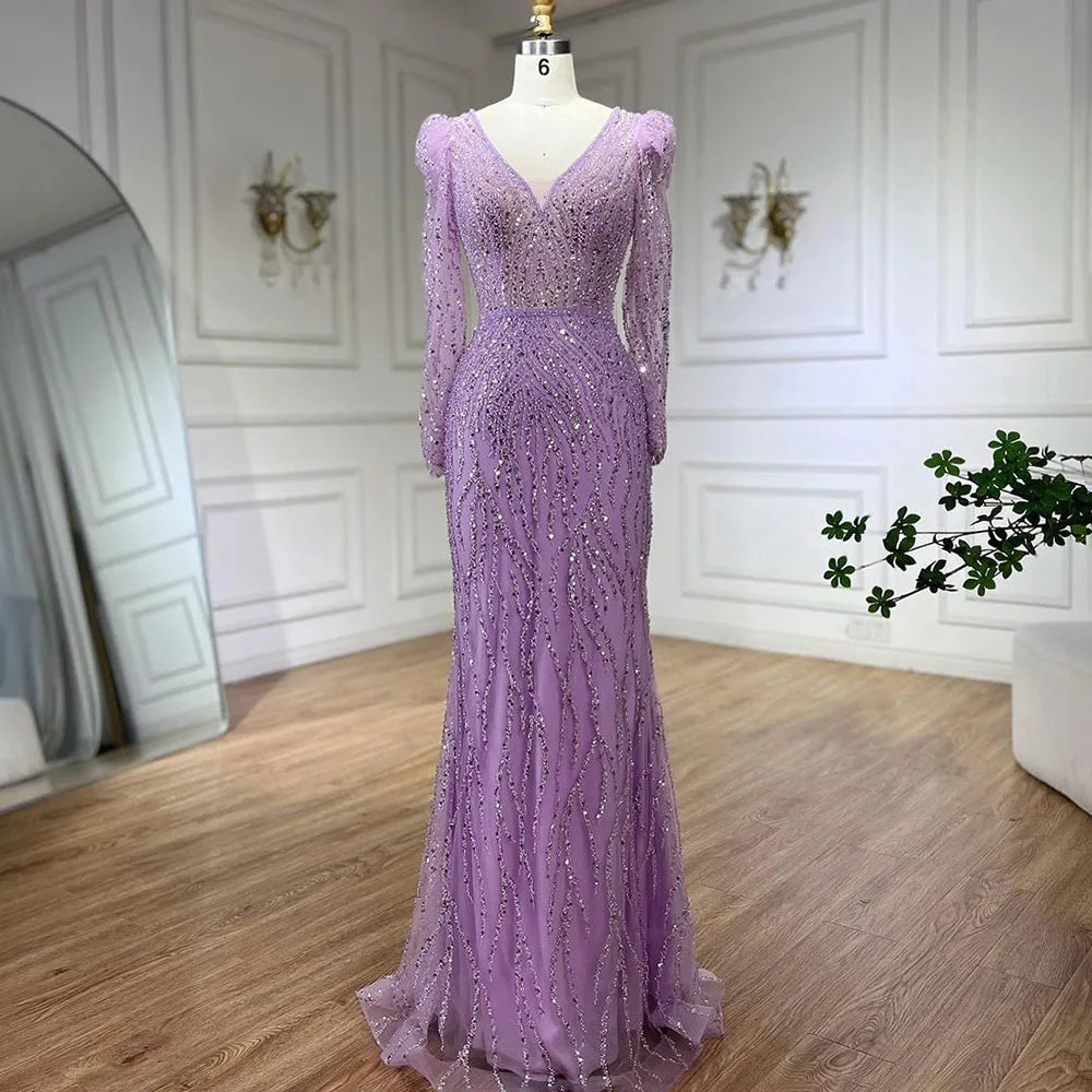 Luxury Blue Arabic Mermaid Beaded Evening Dress LA71931