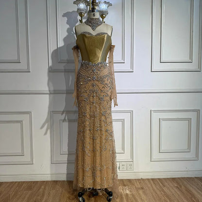 Luxury Beaded   Evening Dress Sheer Long Gloves LA72929