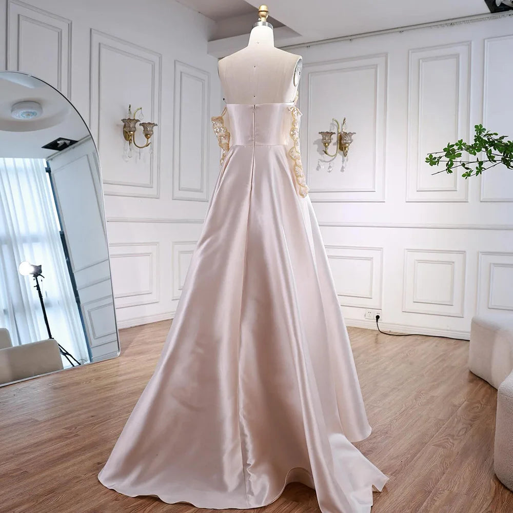 Strapless Satin A-Line Evening Dress with Sequin Bodice LA72195B
