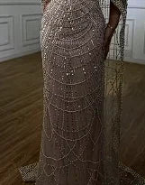 Blue Square Evening Dress  With  Long Sleeve  Plus Size LA72032N