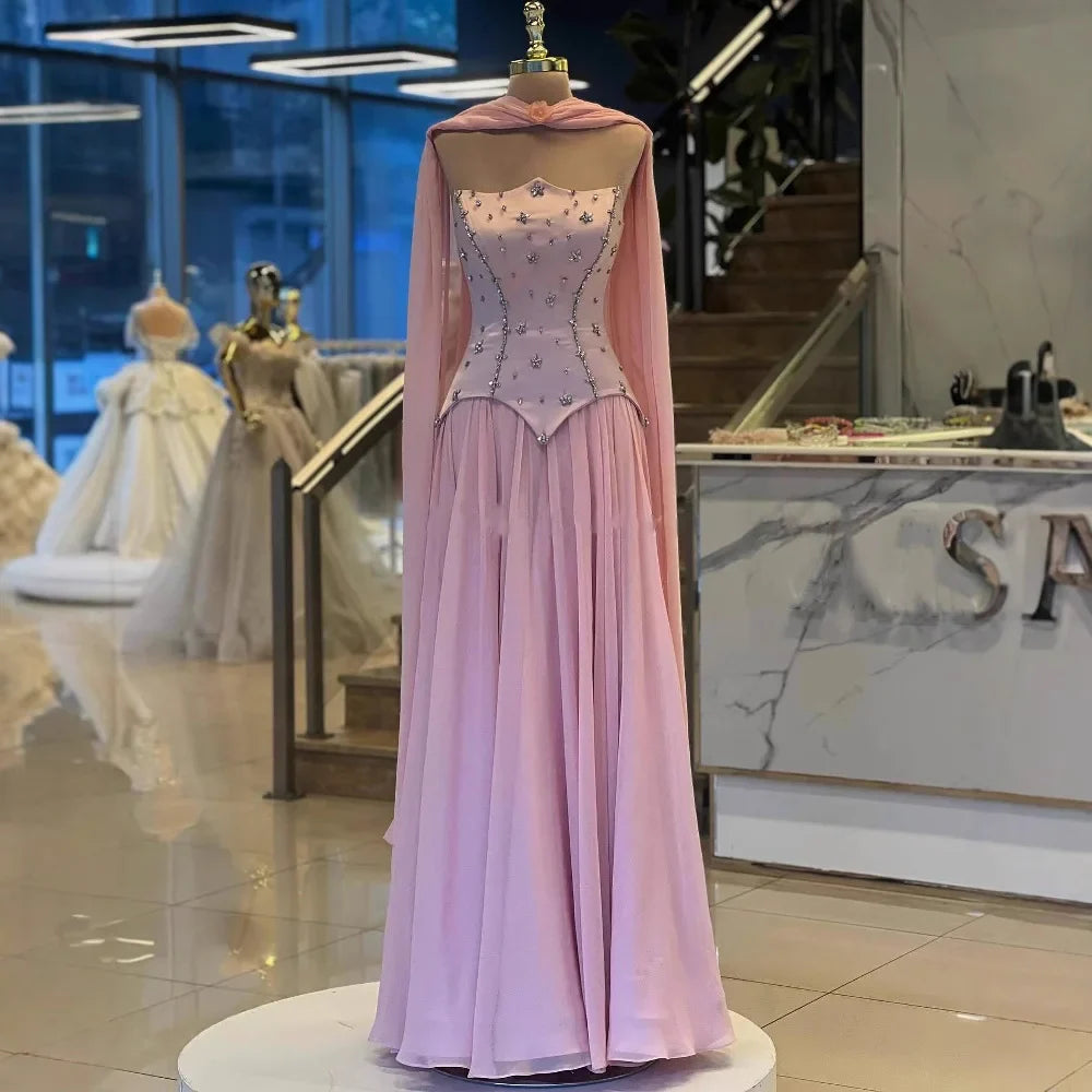 Elegant Sage Green Strapless A-Line Chiffon Evening Dress LA73073