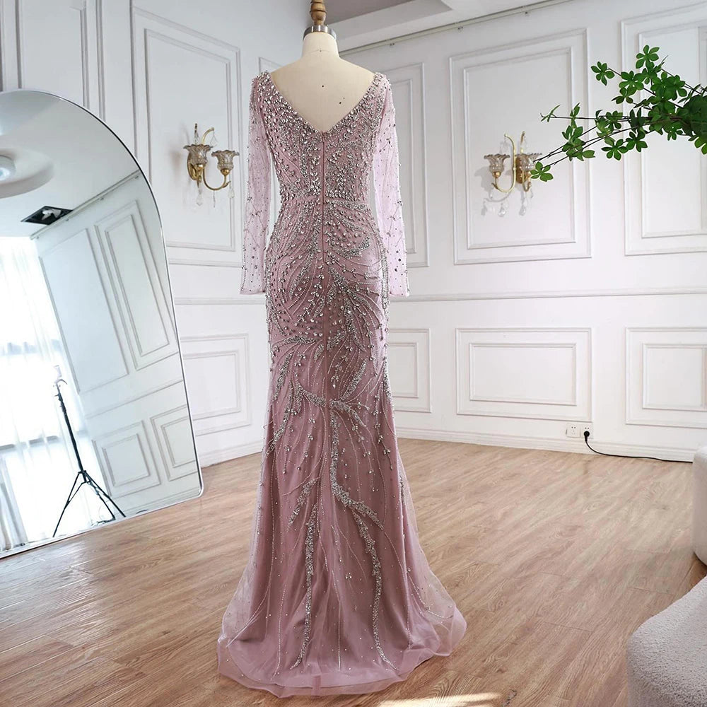 Luxury Muslim Nude Arabic Mermaid Beaded Evening Dress LA73191