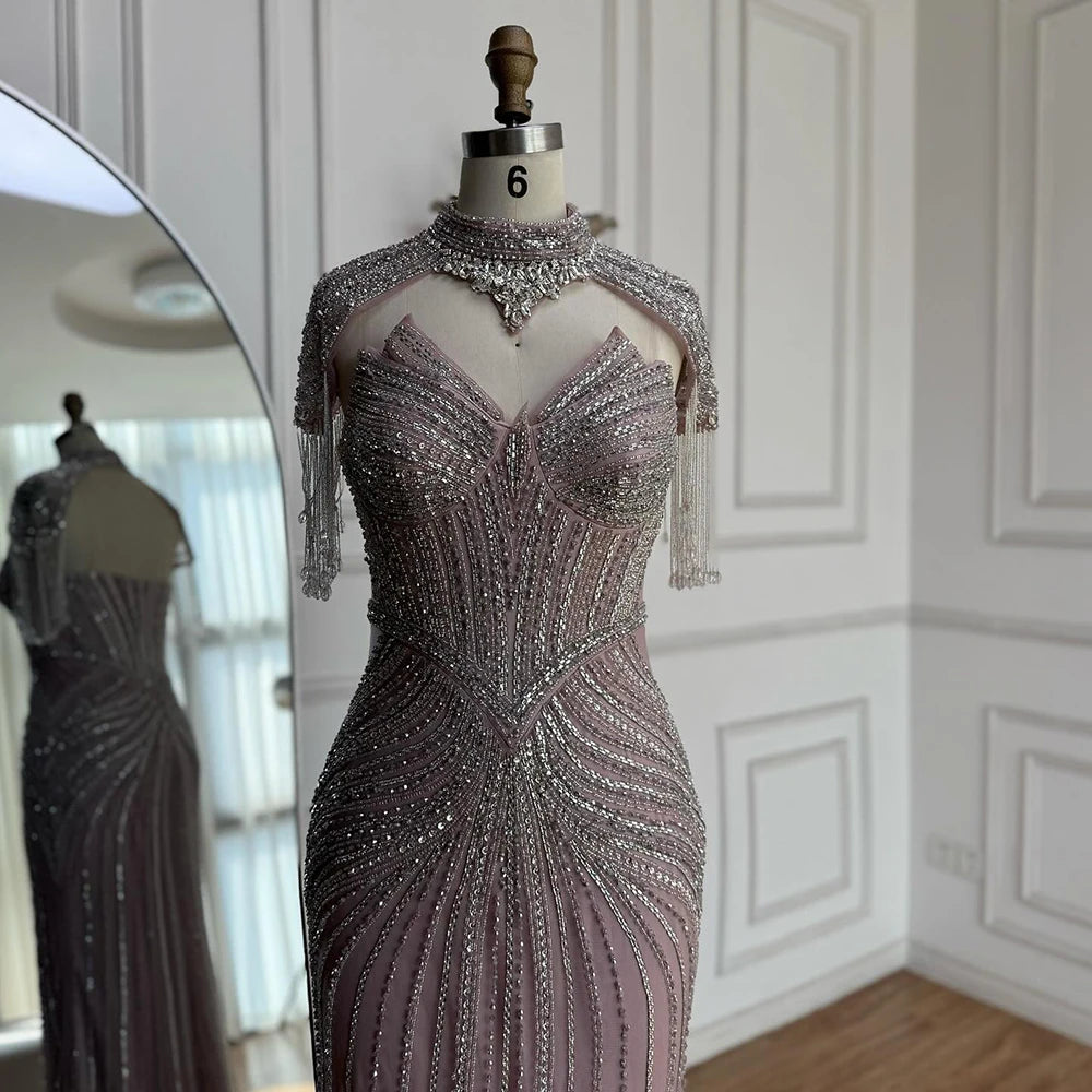 שמלת ערב בצבע גוף בתולת ים עם גדילים גבוהים וניתנים להסרה LA72891A 