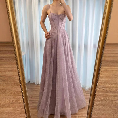 Luxury Pink Glitter A Line Evening Dress with   Bodice LA73017