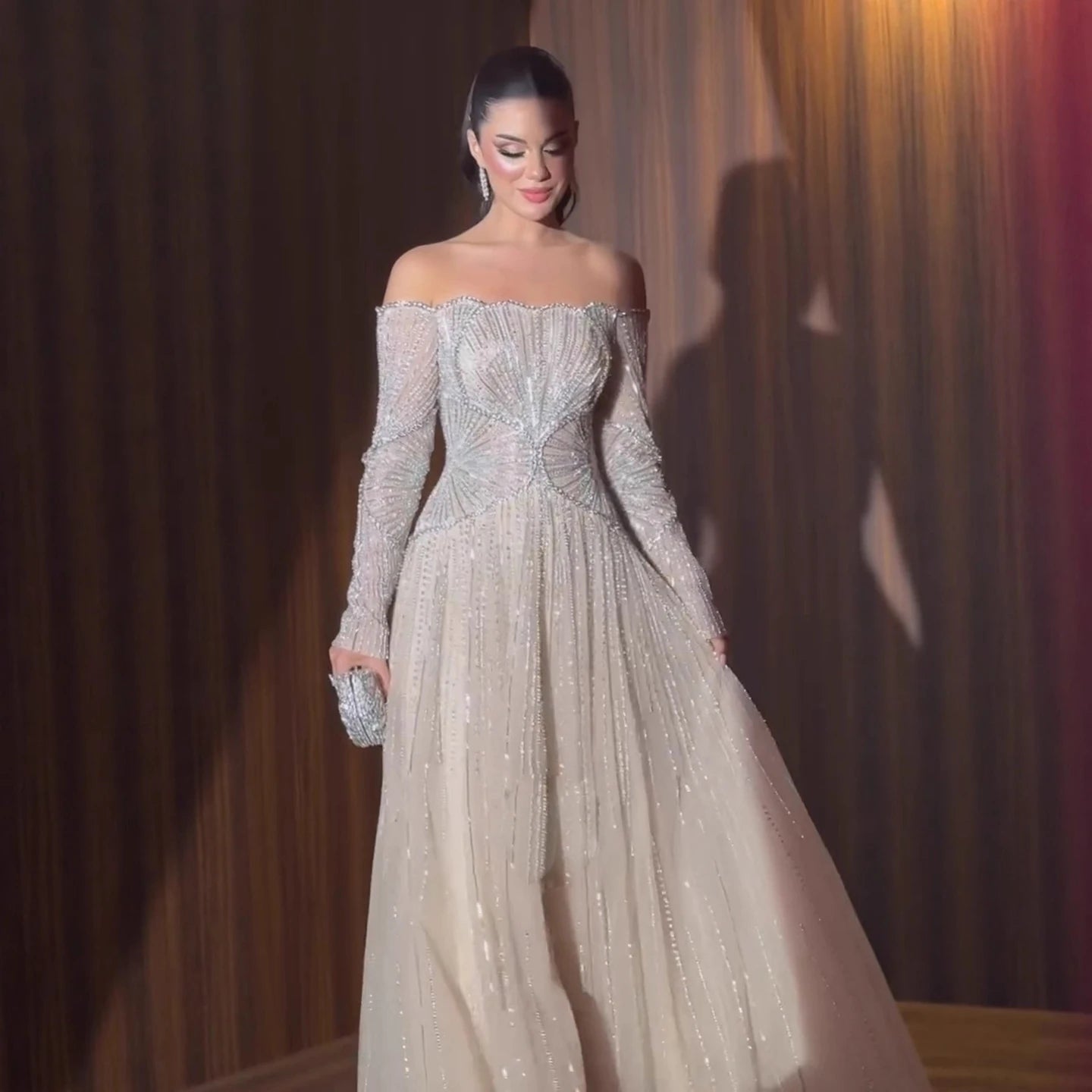 Luxury Beige Arabic A-Line Evening Dress 2026 For Wedding Party LA73333