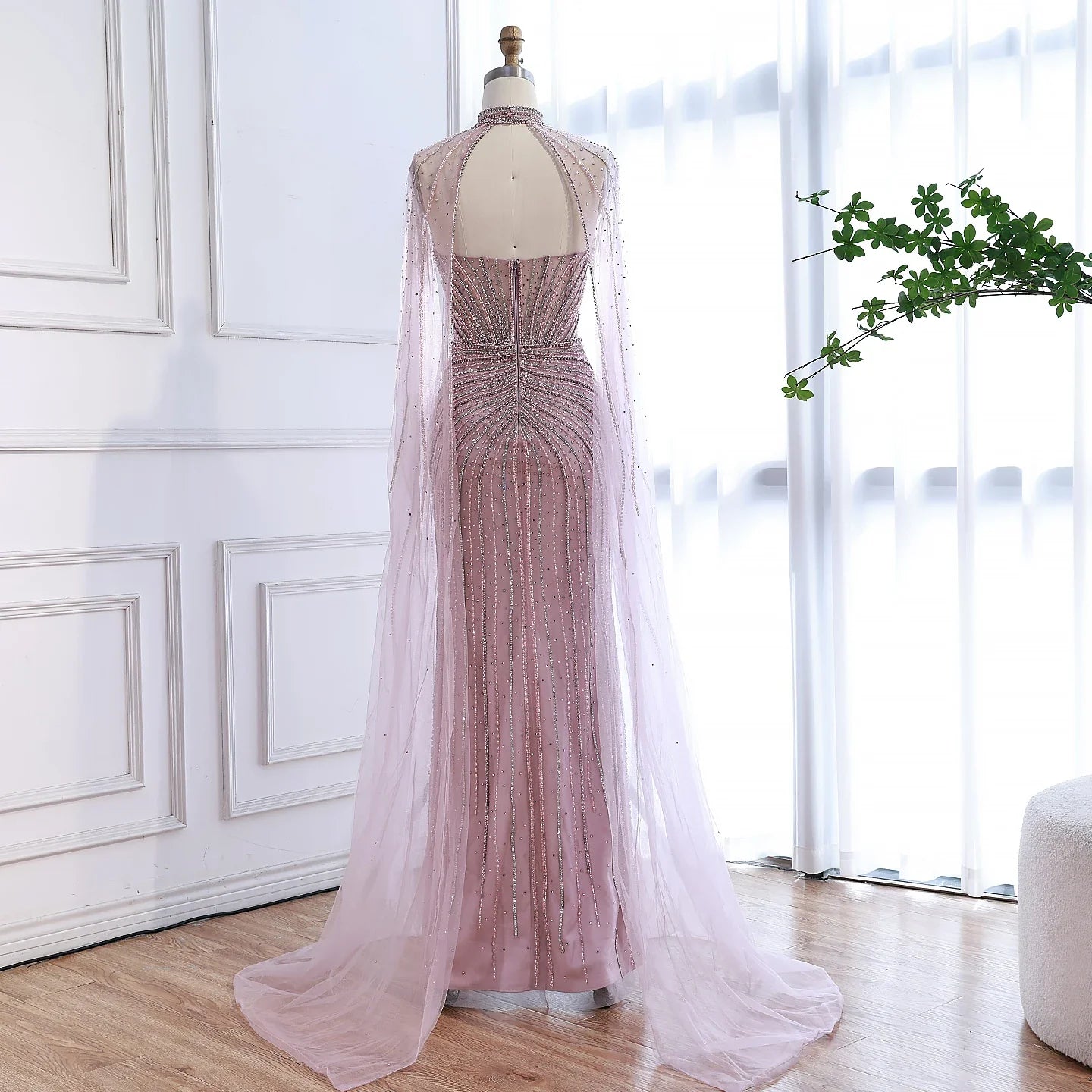 Luxury Dubai Caramel Beaded Evening Dress With Cape LA72811C